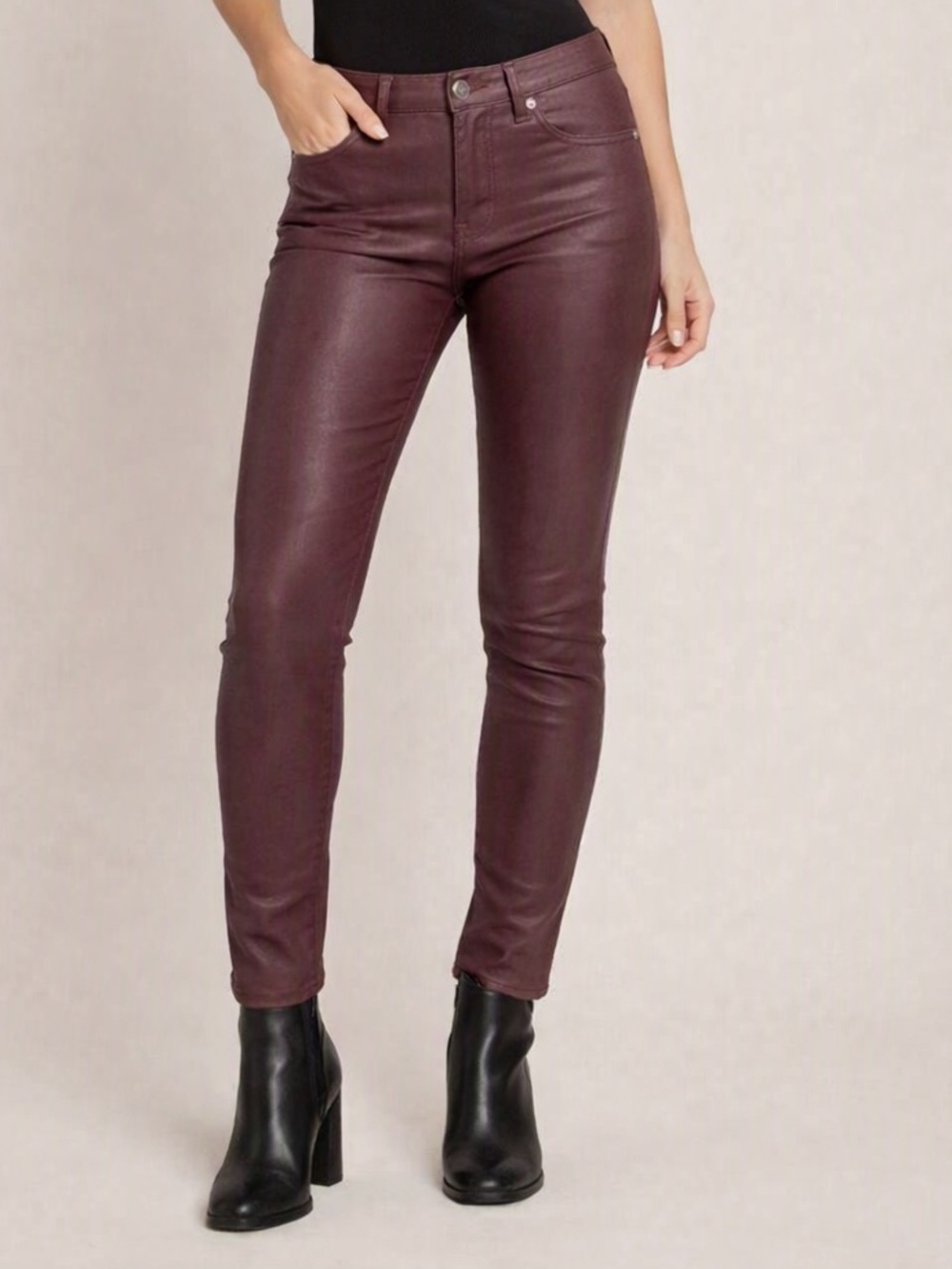 pistola Maroon Faux Leather Skinny Pants